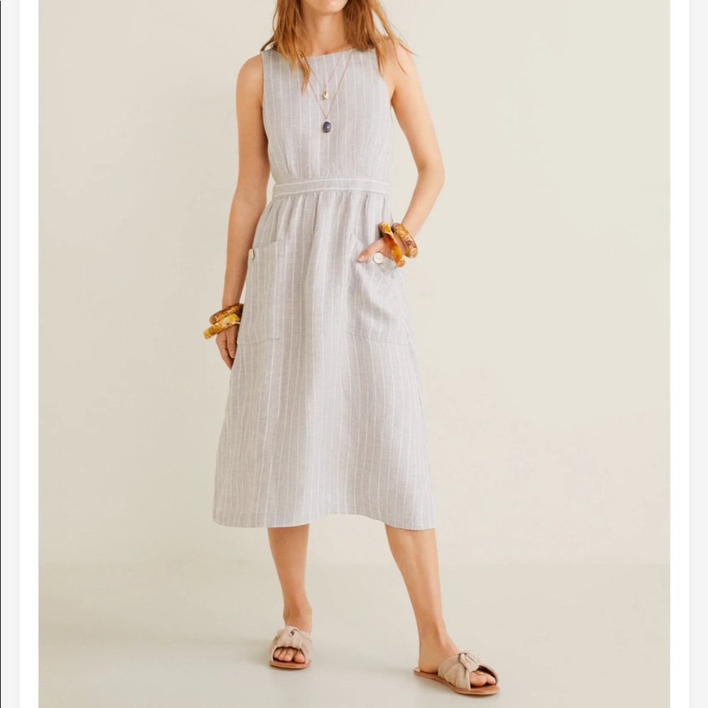 MANGO 100% Linen Striped Dress Size US 4